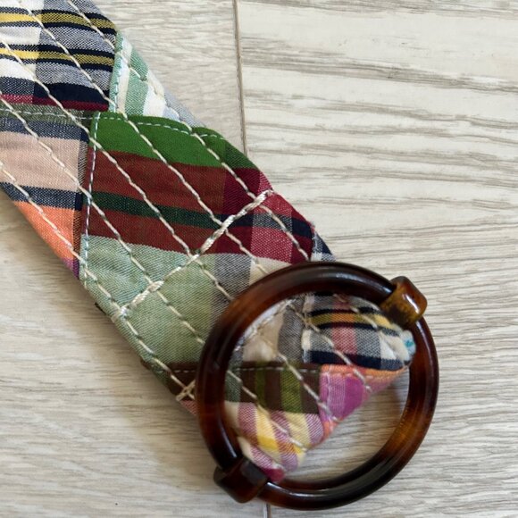 J. Crew Colorful Preppy Madras Plaid Patchwork Quilt Belt - Picture 5 of 16